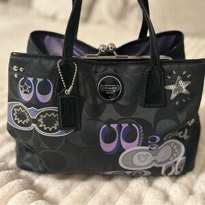 Rare Y2K Coach Op Art Graffiti Tote with Kiss Lock